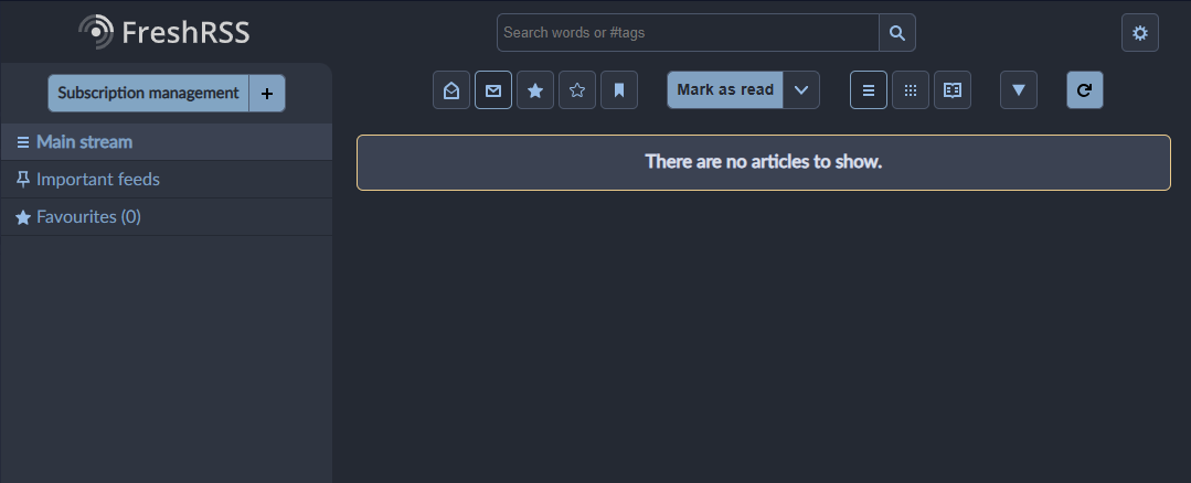 FreshRSS Dashboard dark theme