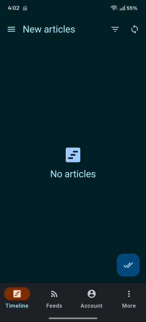 Readrops screenshot of empty feed