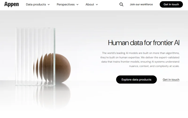 Screenshot of appen website. Reads 'Human data for frontier AI'